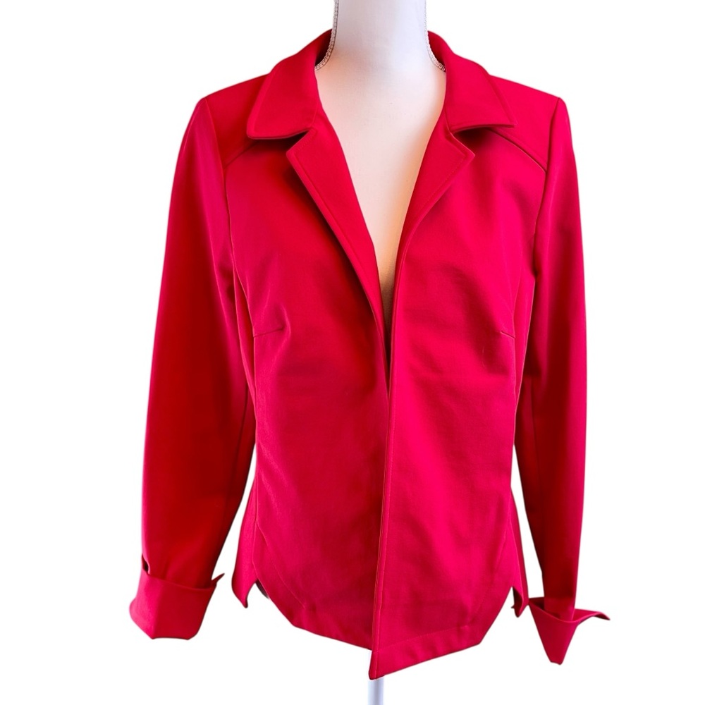 NINA MCLEMORE Red Open Front Jacket Blazer Coat Sz 12 Office Work‎ Casual Luxury